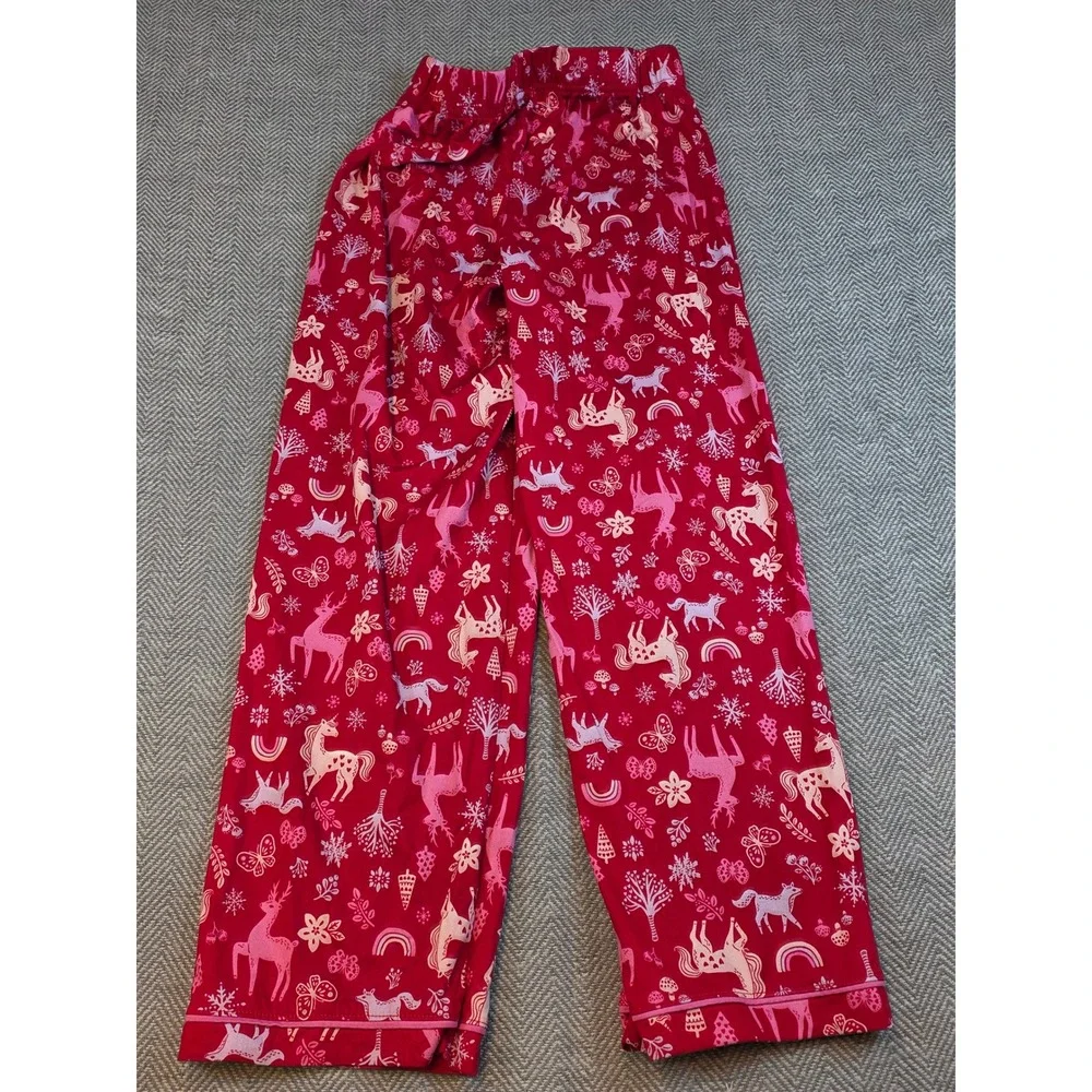Holiday Time Girls Red Unicorn Deer Pajama Pants Size L 10-12 Wide Leg Sleepwear